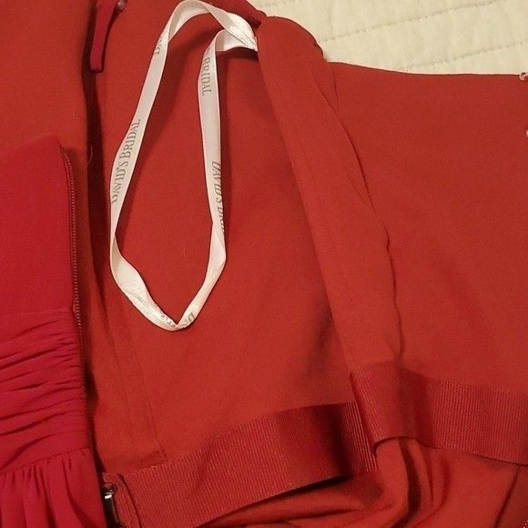 David's Bridal Strapless Cranberry Hi Low dress maxi gown size 16 - Picture 15 of 15